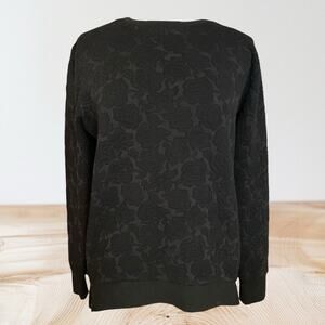 Abercrombie & Fitch Black Long Length Sweatshirt Sz M Raised Floral Rose Weave